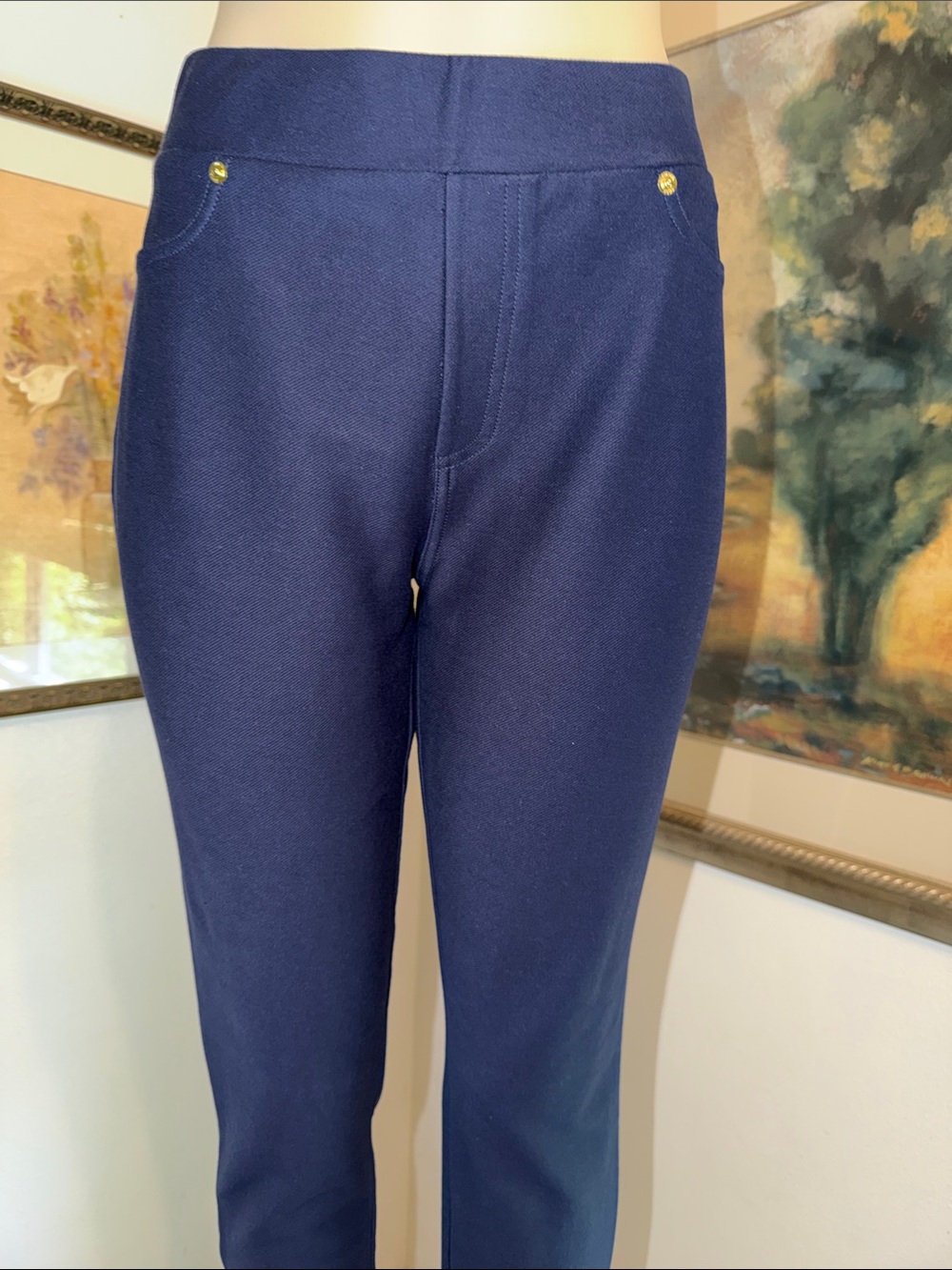 Michael Kors Pull On Navy Crop/Ankle Stretch Knit Pants Size Large - Picture 5 of 10